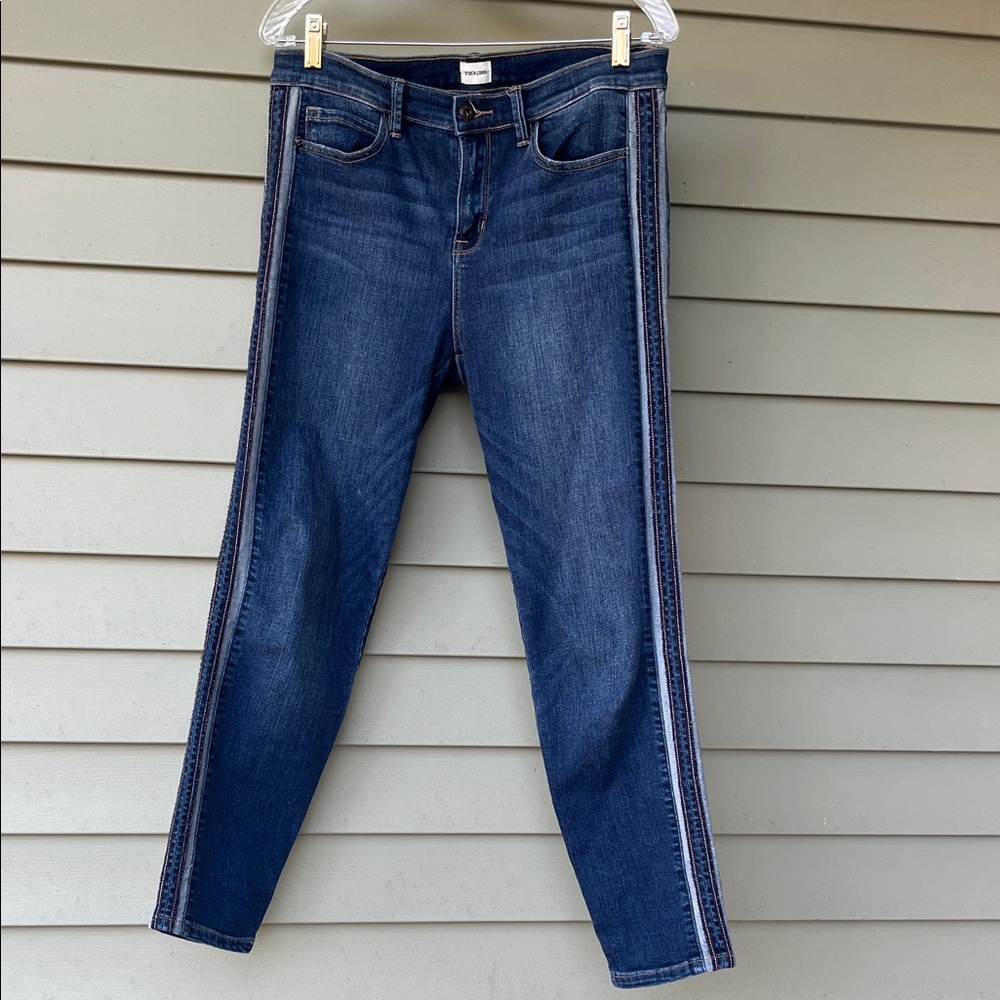Like new Sneak Peek Indigo Straight Leg mid rise Jeans with Side Stripe - Picture 1 of 16